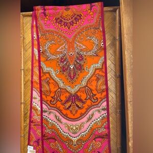 Talbots 100% Silk Scarf – Bold Paisley Print – Orange & Fuchsia – Rectangular